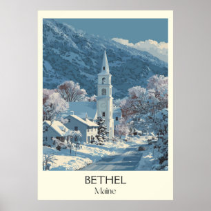 Bethel Maine Vintage Winter Village Snow Art Poster