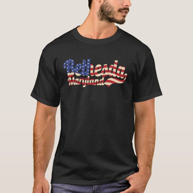 Bethesda City Maryland American Flag T-Shirt (Front)