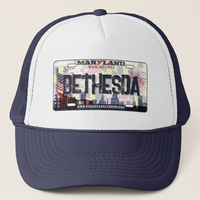 Bethesda Maryland flag license plate hat (Front)