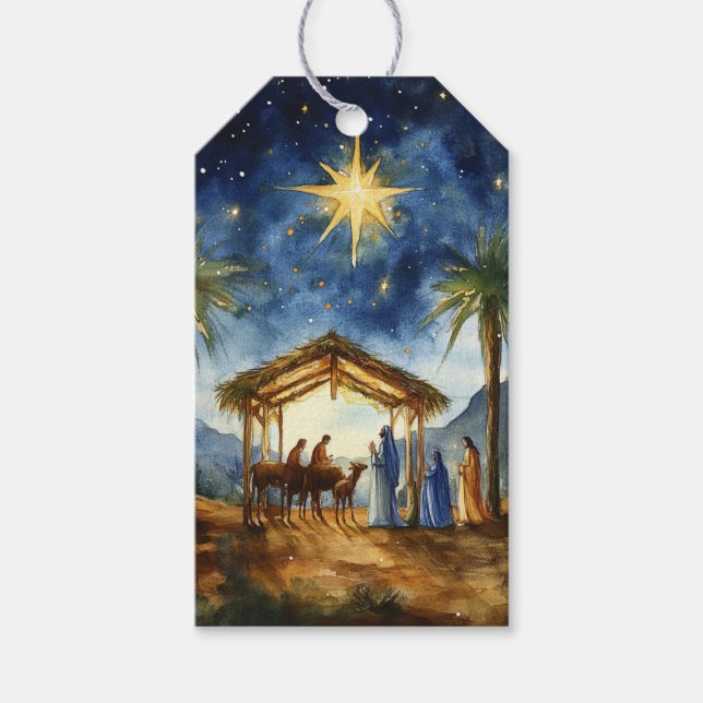 Bethlehem Nativity Night Scene Gift Tags (Front)