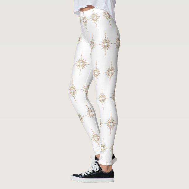 BETHLEHEM STAR Christmas Nativity Pattern White Leggings (Left)