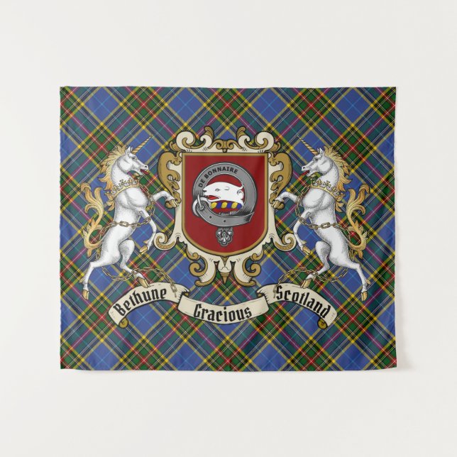 Bethune Clan Badge & Unicorns w/Tartan  Tapestry (Front (Horizontal))