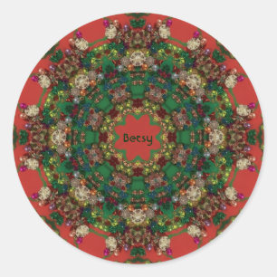 BETSY ~ CHRISTMAS ~ Yellow Green Red Blue ~ Classic Round Sticker