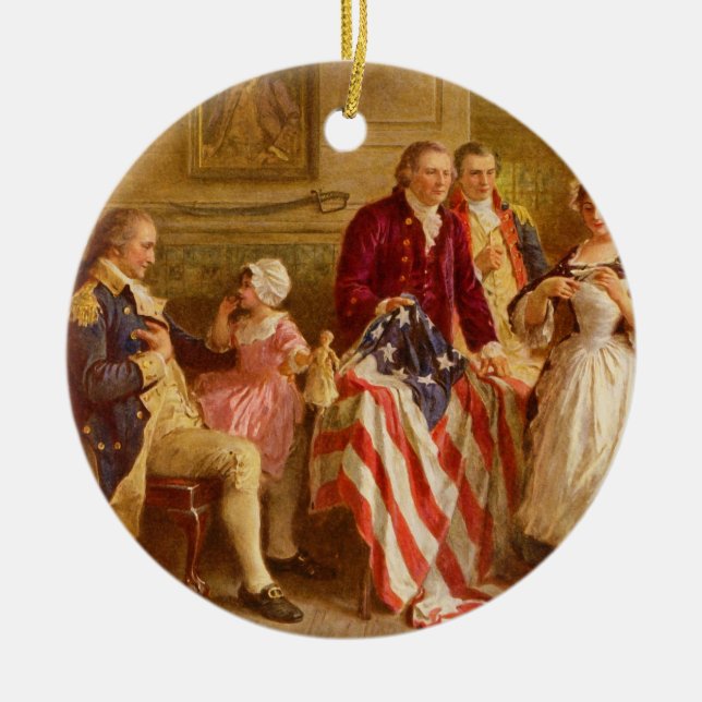 Betsy Ross 1777 by Jean Leon Gerome Ferris Ceramic Tree Decoration (Front)