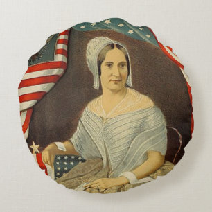 Betsy Ross First American Flag Vintage Portrait US Round Cushion
