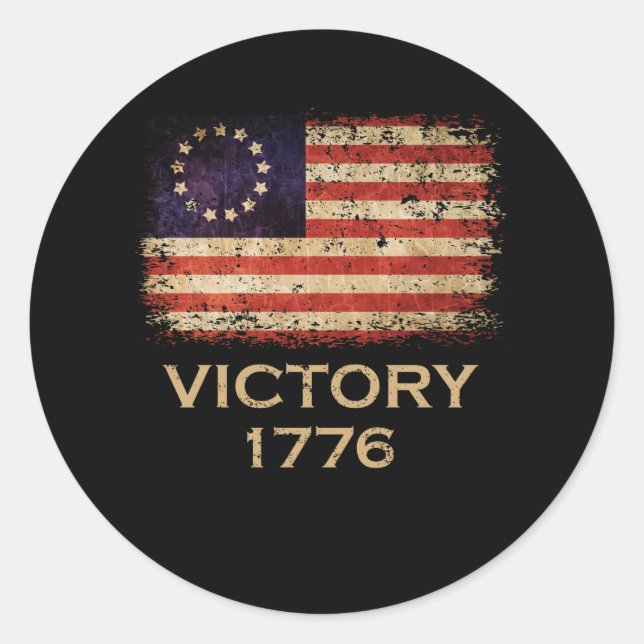 Betsy Ross Flag American Victory 1776 Distressed Classic Round Sticker (Front)
