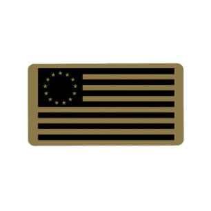 Betsy Ross Flag, Black Line Art Label