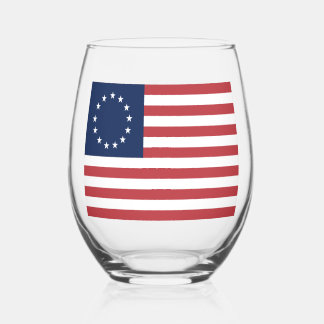Betsy Ross Flag Classic 13-Star American Heritage  Stemless Wine Glass