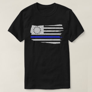 Betsy Ross Flag Thin Blue Line Police Support T-Shirt
