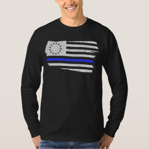 Betsy Ross Flag Thin Blue Line Police Support T-Shirt