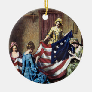 Betsy Ross Sewing The American Flag Ceramic Ornament
