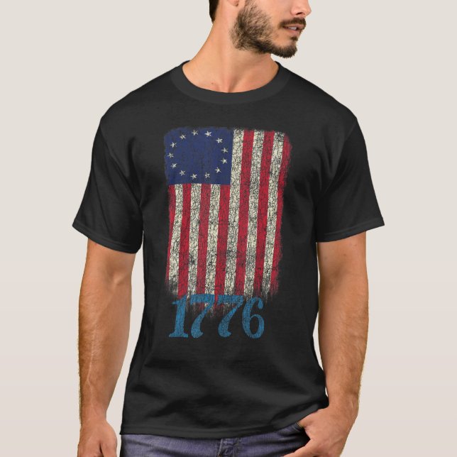 Betsy Ross Shirt 1776 American Patriot Flag Design (Front)