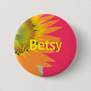 Betsy Sunflower Pink and Yellow Bright Name Badge