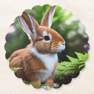 "Betsy the Bunny: A Sweet Brown and White Delight" Paper Coaster