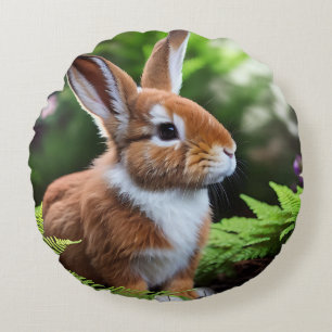 "Betsy the Bunny: A Sweet Brown and White Delight" Round Cushion