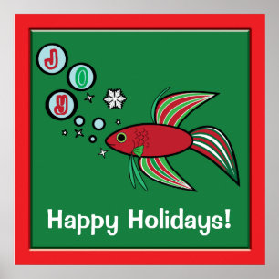 Betta Fish at Christmas Bubbles of Joy Poster