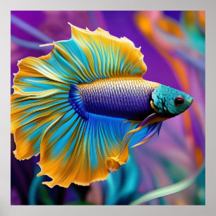 Betta Fish, blue gold purple Poster
