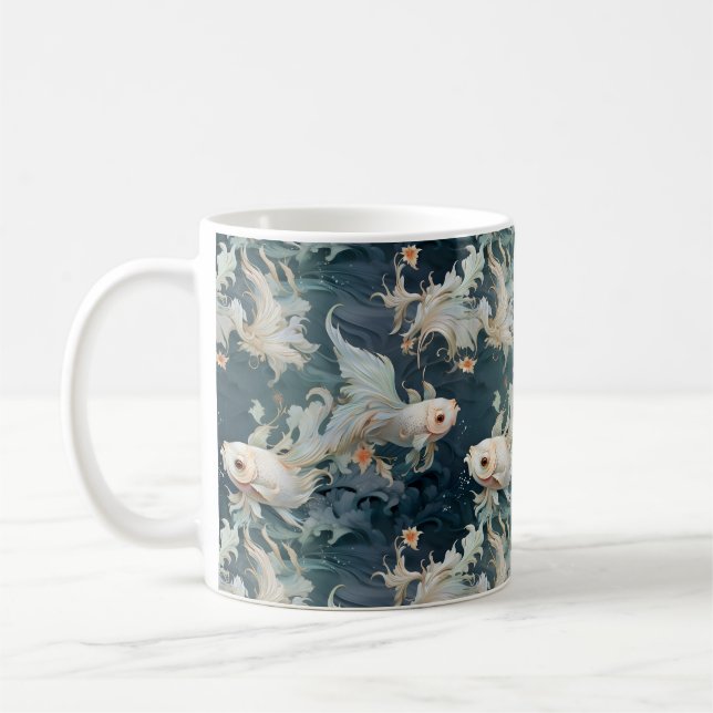 Betta Fish Blue White Coffee Mug (Left)
