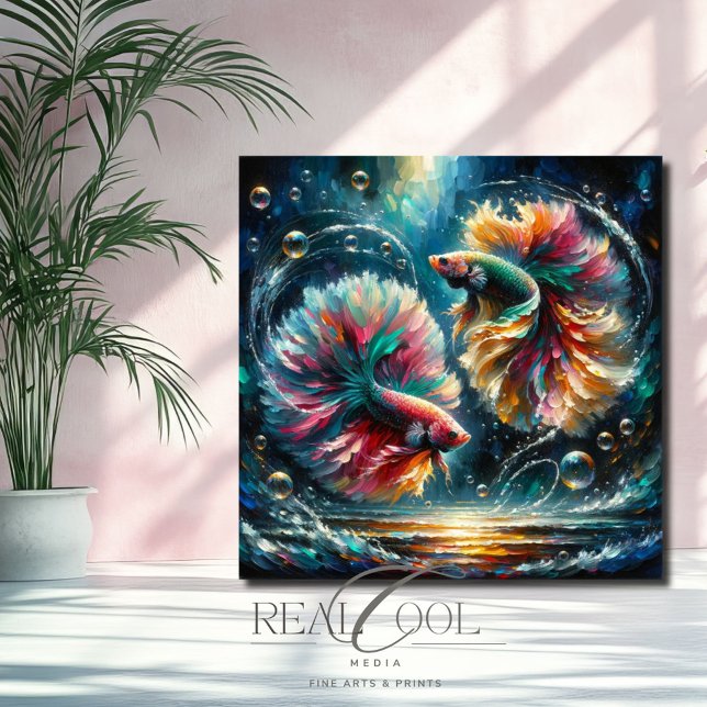 Betta Fish Dance in Deep Blue Ocean Bubbles Canvas Print (Creator Uploaded)