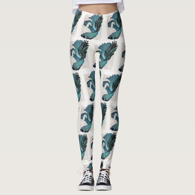 Betta Fish Teal Green Art Piece Workout Leggings (Front)