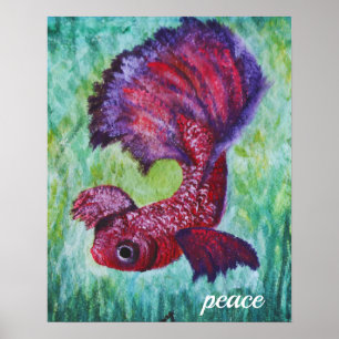 Betta fish watercolor contemporany art poster