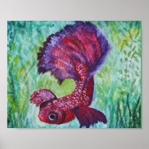 Betta fish watercolor contemporany art poster