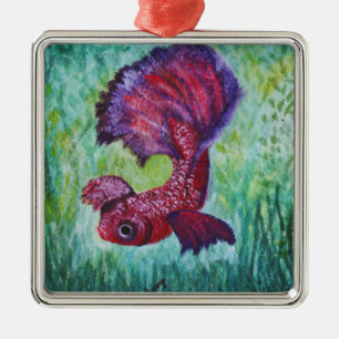 Betta fish watercolor metal ornament