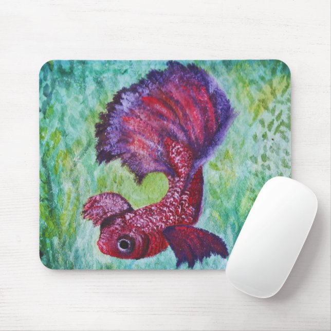 Betta fish watercolor  mouse pad (With Mouse)
