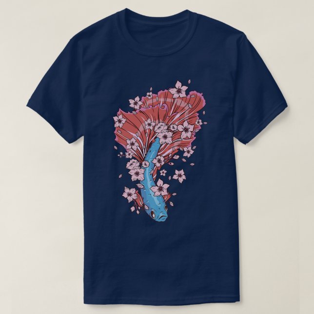 Betta fish with siamese fighting fish and Sakura  T-Shirt (Design Front)