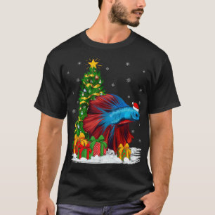 Betta Fish Xmas Tree Lighting Santa Betta Fish Chr T-Shirt