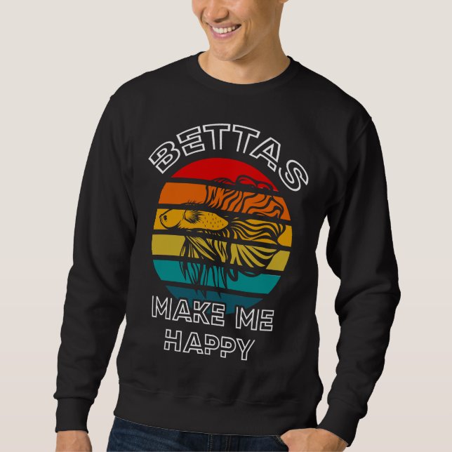 Betta Siamese Fighter Fish Make Me Happy Retro Sun Sweatshirt (Front)