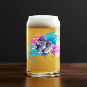 Betta Siamese Fighting Fish Lotus Waves Blue Can Glass