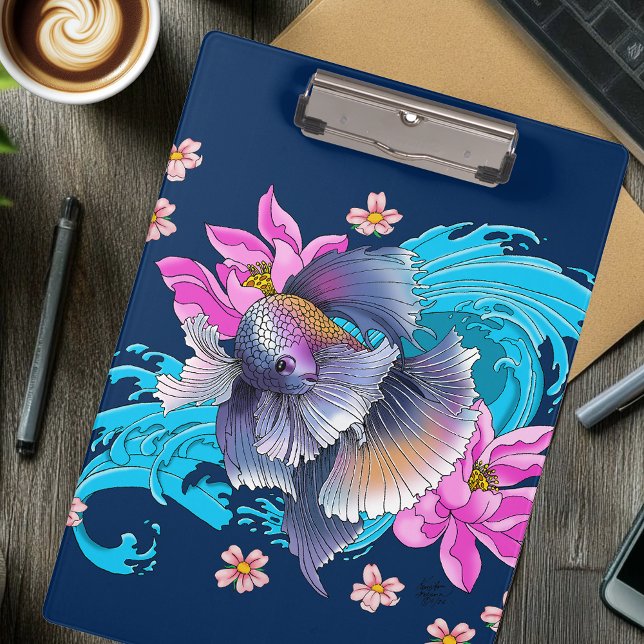 Betta Siamese Fighting Fish Lotus Waves Blue Clipboard (Creator Uploaded)
