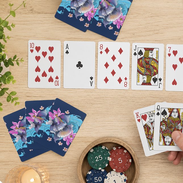  Betta Siamese Fighting Fish Lotus Waves Blue Playing Cards (Creator Uploaded)