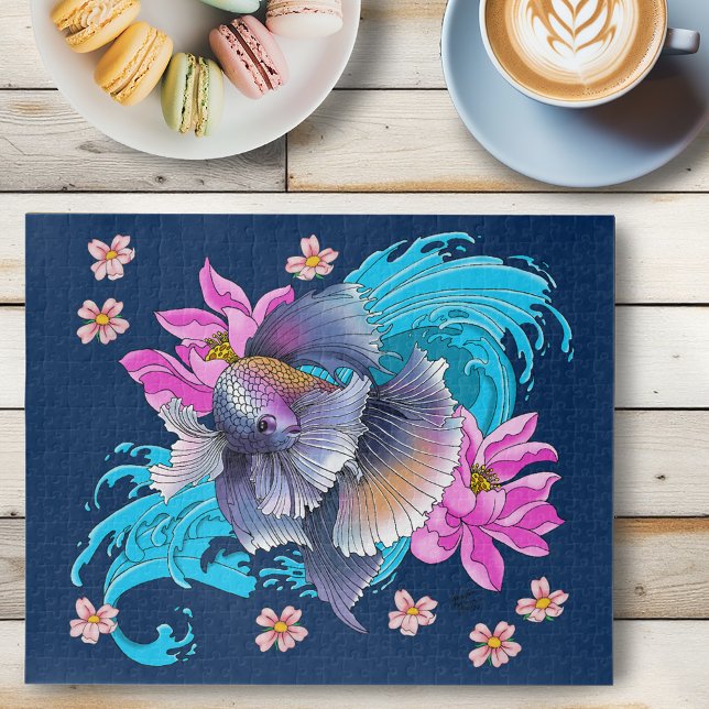 Betta Siamese Fighting FishLotus Waves Blue Jigsaw Puzzle (Creator Uploaded)