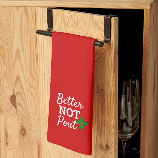 Better Not Pout Funny Christmas Saying Red White Tea Towel (Thirds Fold)