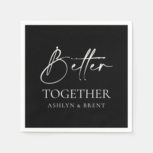Better Together Black Wedding Cocktail Napkins (Front)
