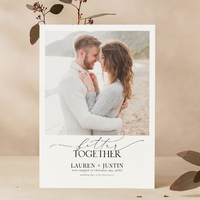 Better Together Black & White 4 Photo Engagement Invitation (We said yes! Join us to celebrate!)