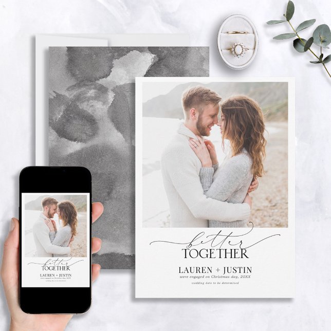 Better Together Black & White Photo Engagement Invitation (Creator Uploaded)