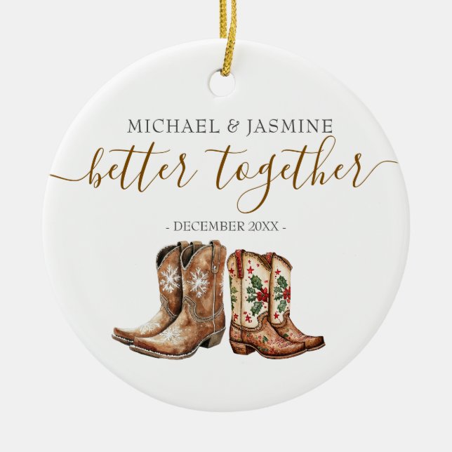 Better Together Christmas Newlywed Wedding Gift Ceramic Ornament (Front)