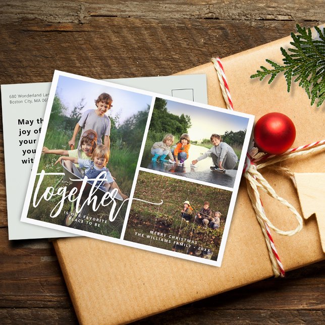 Better Together Hand Lettering Photo Collage Holiday Postcard (Better Together Hand Lettering Photo Collage Holiday Postcard)