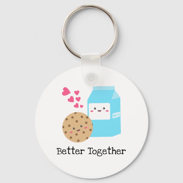 Better Together Kawaii Milk and Cookies Cute Love  Key Ring (Front)