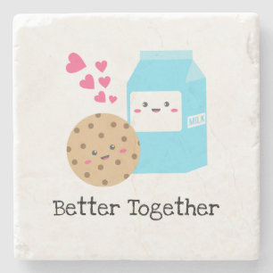 Better Together Kawaii Milk and Cookies Cute Love Stone Coaster