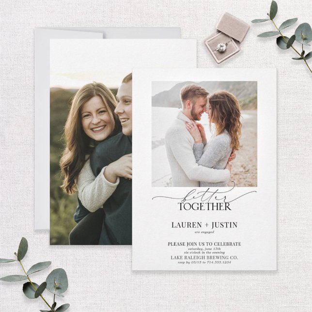 Better Together Modern 2 Photo Engagement Party Invitation (Creator Uploaded)