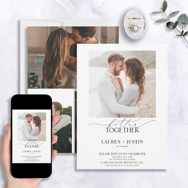 Better Together Modern 4 Photo Engagement Party Invitation (Creator Uploaded)