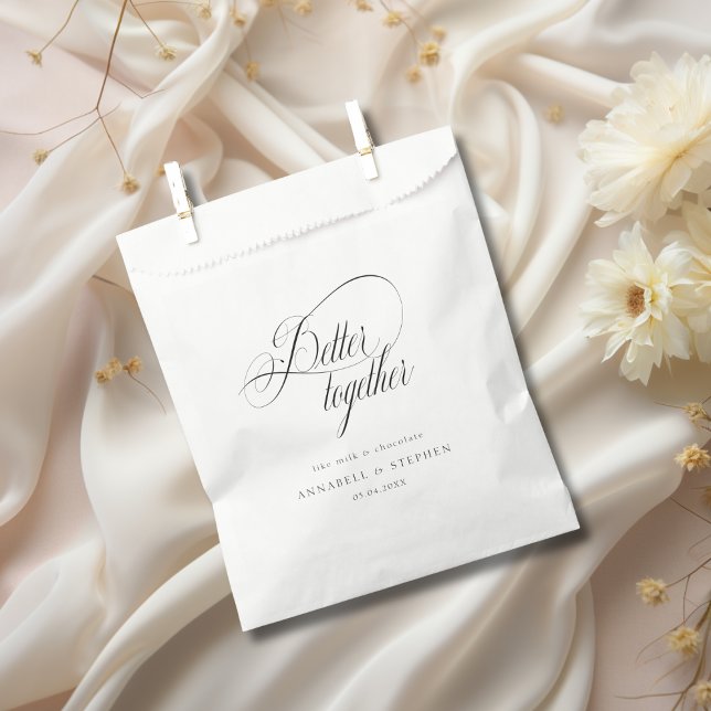 Better Together! Modern, Calligraphy, Wedding  Favour Bag (Better Together-Like Milk & Chocolate! Modern, Calligraphy, Wedding Favor Bag with your Name & Date.)