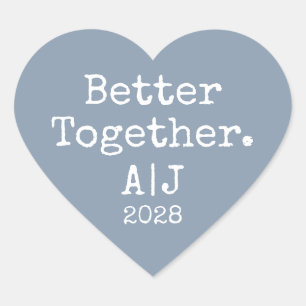 Better Together Monogram Year Dusty Blue Wedding Heart Sticker