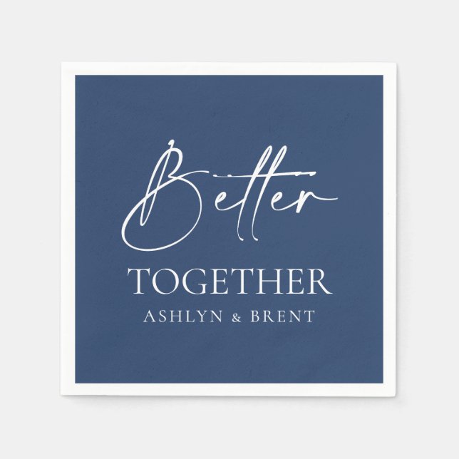 Better Together Navy Wedding Cocktail Napkins (Front)