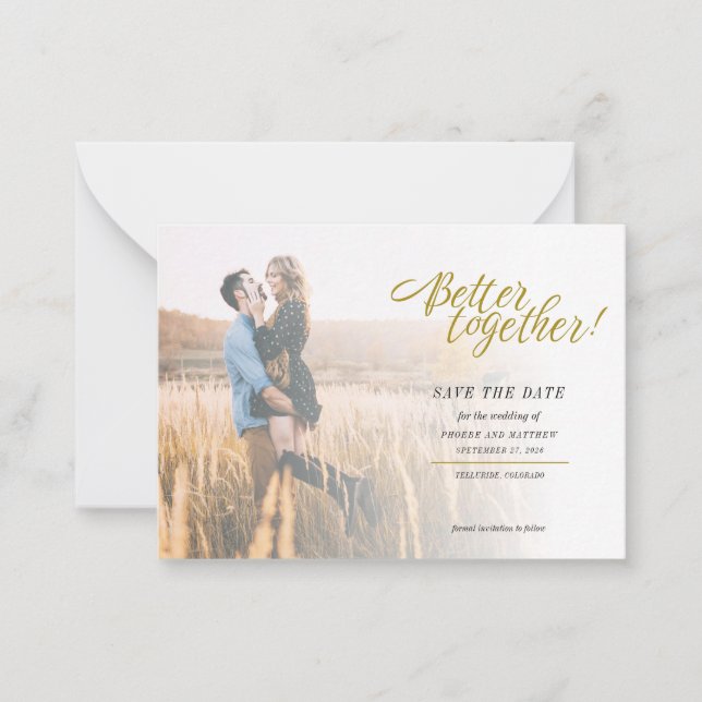 Better Together Photo Wedding Save The Date Card (Front)