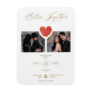 Better Together Quote Red Golden Heart 2 Photos Magnet